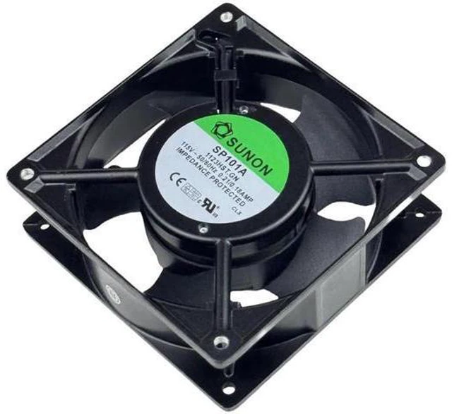Alt view image 2 of 6 - SP101A-1123HST.GN 12038 AC115V 0.21/0.18A 2-Pin Cooling Fan, 120×120×38mm 2900RPM High Airflow Aluminum Frame Cabinet Fan