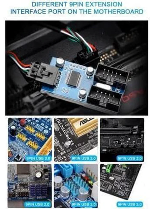 Alt view image 2 of 4 - Motherboard USB 2.0 9Pin Header 1 to 4 Splitter Extension Cable, Internal 9-Pin Female to 4 Female Hub Adapter Port Multiplier, 30CM Length for PC Front Panel Expansion