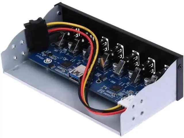 Alt view image 2 of 5 - 5.25 Inch Optical Drive Bay 7-Port USB 3.0 Front Panel Hub, 5Gbps High Speed PC Case Expansion Station with 19-Pin USB 3.0 Header to Type-A Male Internal Cable
