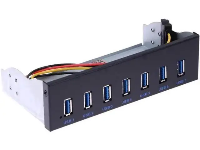 Alt view image 5 of 5 - 5.25 Inch Optical Drive Bay 7-Port USB 3.0 Front Panel Hub, 5Gbps High Speed PC Case Expansion Station with 19-Pin USB 3.0 Header to Type-A Male Internal Cable