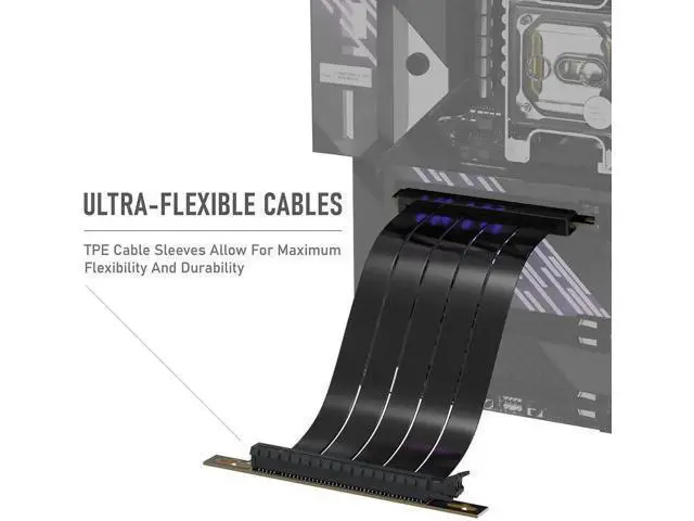 Alt view image 2 of 7 - 20cm (7.87in) PCIe Gen4 x16 Right Angle GPU Riser Cable, High Speed Flexible PCI Express 4.0 Graphics Card Extension Cord