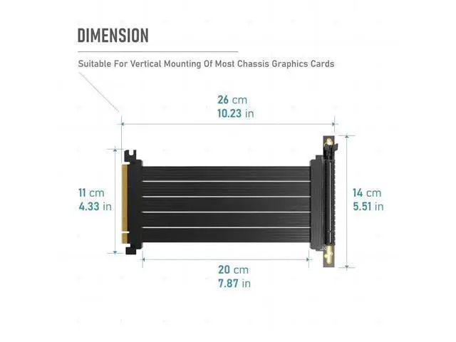 Alt view image 7 of 7 - 20cm (7.87in) PCIe Gen4 x16 Right Angle GPU Riser Cable, High Speed Flexible PCI Express 4.0 Graphics Card Extension Cord