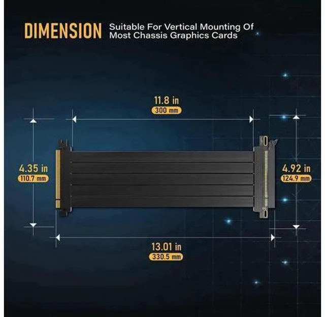 Alt view image 4 of 7 - 30cm (11.8in) Straight PCIe Gen4 x16 GPU Riser Cable, High-Speed Flexible PCI Express 4.0 Graphics Card Extension Cord