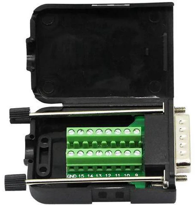Alt view image 4 of 7 - Black DB15 Male Solderless Breakout Terminal Board with Plastic Shell & Long Mounting Screws, 15Pin D-SUB Serial Signal Screw Terminal Adapter PCB Module (MB Male Version)