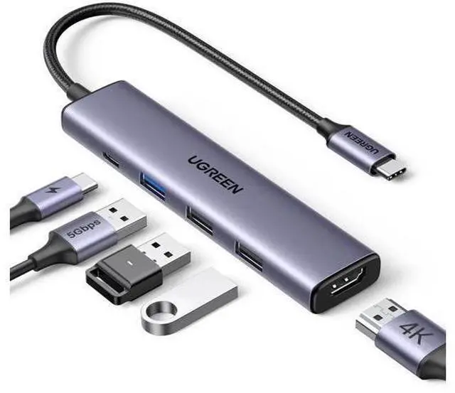 Main image of UGREEN Revodok 105 5-in-1 USB C Multiport Adapter, 4K HDMI, 100W PD Charging, 3 USB-A Data Ports Portable USB C Dongle for MacBook Pro/Air, iPad Pro, iMac, iPhone 15 Pro/Pro Max, XPS, Thinkpad
