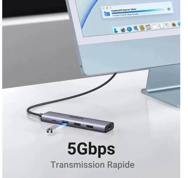 Alt view image 6 of 7 - UGREEN Revodok 105 5-in-1 USB C Multiport Adapter, 4K HDMI, 100W PD Charging, 3 USB-A Data Ports Portable USB C Dongle for MacBook Pro/Air, iPad Pro, iMac, iPhone 15 Pro/Pro Max, XPS, Thinkpad