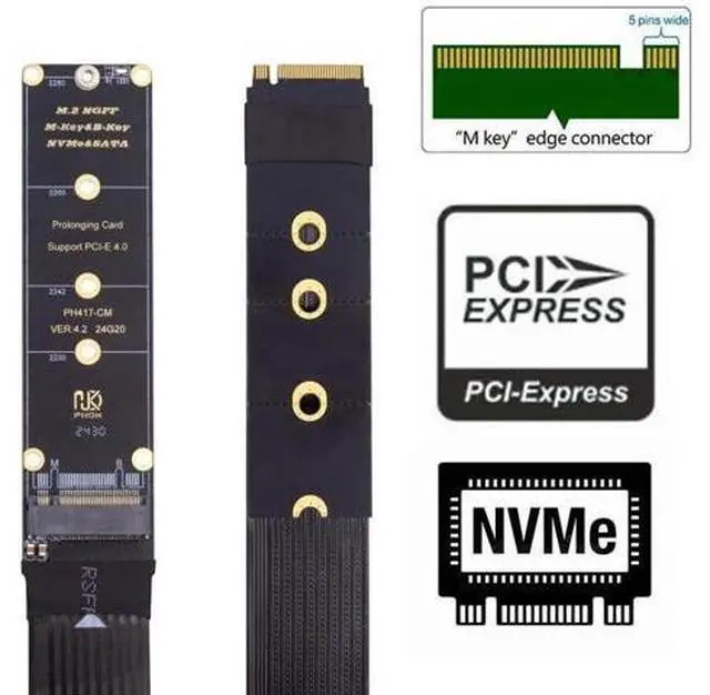 Alt view image 3 of 7 - 30cm PCIe 3.0/4.0 M.2 NVMe Flex Extension Cable, Fits 2230/2242/2260/2280 SSD