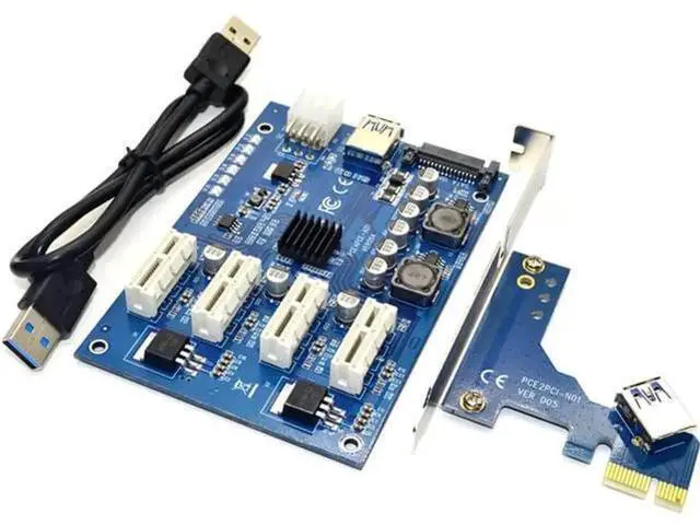Main image of M.2 M Key / PCI-E X1 to 4 PCI-E X16 Mining Expansion Card, 1 to 4 Port PCIe Switch Multiplier Hub with 6Pin SATA Power & USB Riser Cable, Multi-GPU Adapter for BTC ETH Cryptocurrency Mining