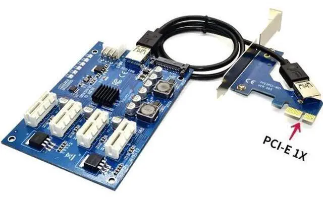 Alt view image 2 of 2 - M.2 M Key / PCI-E X1 to 4 PCI-E X16 Mining Expansion Card, 1 to 4 Port PCIe Switch Multiplier Hub with 6Pin SATA Power & USB Riser Cable, Multi-GPU Adapter for BTC ETH Cryptocurrency Mining