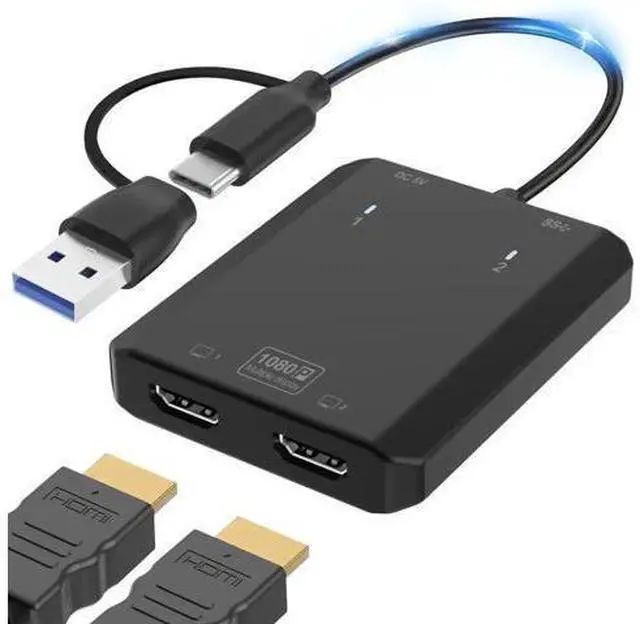 Main image of USB 3.0 to Dual HDMI Adapter, 1080P Full HD 1-in-2 Multi-Screen Extender, Dual Monitor Extended Display Converter Compatible with MacOS, Windows 7/8/10/11 Laptops