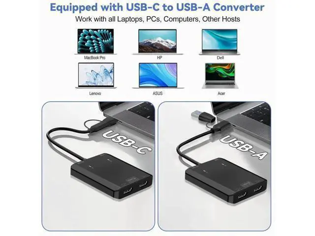 Alt view image 2 of 7 - USB 3.0 to Dual HDMI Adapter, 1080P Full HD 1-in-2 Multi-Screen Extender, Dual Monitor Extended Display Converter Compatible with MacOS, Windows 7/8/10/11 Laptops