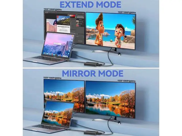 Alt view image 4 of 7 - USB 3.0 to Dual HDMI Adapter, 1080P Full HD 1-in-2 Multi-Screen Extender, Dual Monitor Extended Display Converter Compatible with MacOS, Windows 7/8/10/11 Laptops