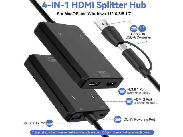 Alt view image 6 of 7 - USB 3.0 to Dual HDMI Adapter, 1080P Full HD 1-in-2 Multi-Screen Extender, Dual Monitor Extended Display Converter Compatible with MacOS, Windows 7/8/10/11 Laptops