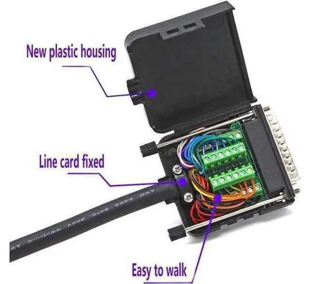 Alt view image 7 of 7 - DB25 Male Solder-Free Breakout Board Terminal Connector Signal Module with Housing Long Bolts Nuts