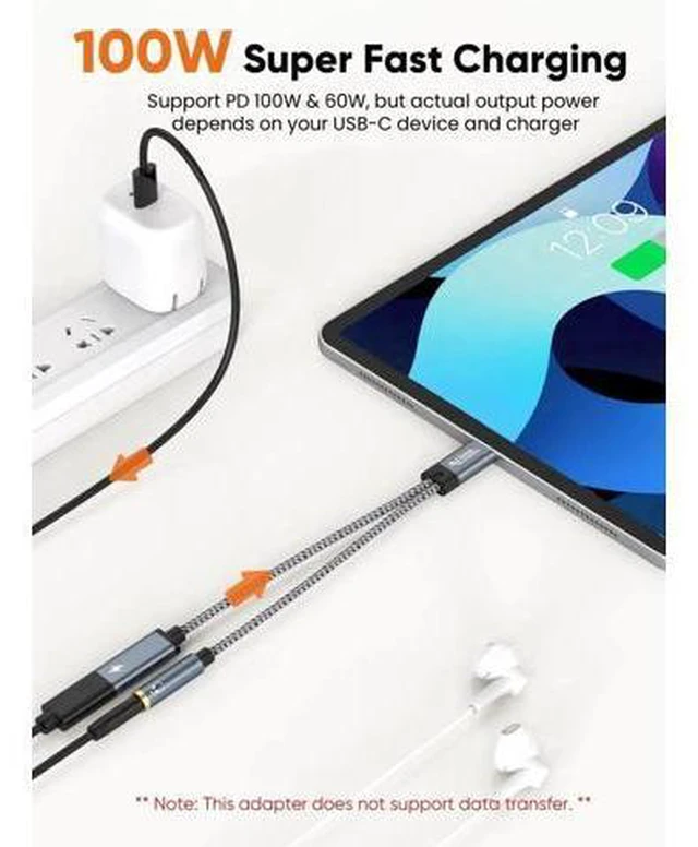 Alt view image 5 of 7 - USB C to 3.5mm Audio & Charging Adapter, PD 100W Fast Charging Type C Aux Headphone Splitter for iPhone 15/16, Galaxy S24 S23 S22 Ultra, iPad Pro Air, Pixel 9 8