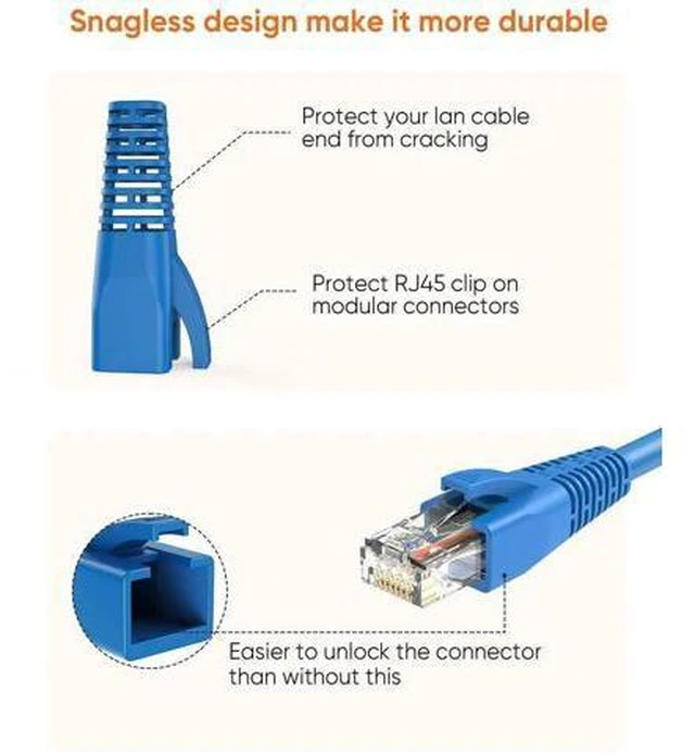 Alt view image 7 of 7 - 50 Pack Blue RJ45 Strain Relief Boots, Cable Connector Covers Fit CAT5/CAT5E/CAT6/CAT6A LAN Cables, Flexible Protective Sleeves for Multiple Wire Diameters