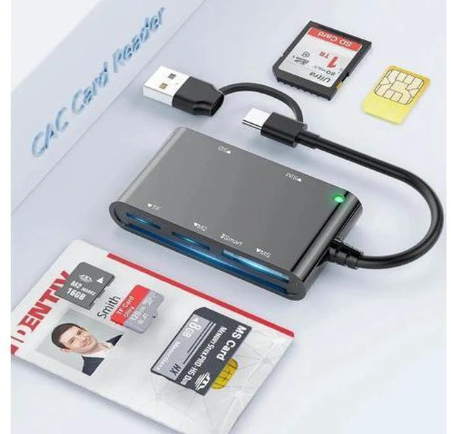 Main image of 6 in 2 Multi Memory Card Reader USB CAC Card Reader with SDHC/SDXC/SD Card Reader & Micro SD Card Adapter Smart Card Reader for SIM MS M2 MMC RS & 4.0 for Windows Linux Mac OS
