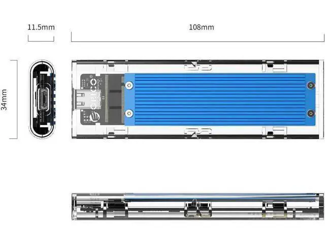 Alt view image 2 of 7 - Highwings M.2 SSD Enclosure for M.2 NVMe SSD,M.2 NVME to USB3.1 Type-C GEN2 10GBPS Enclosure M.2 NVME SSD Adapter M Key Portable Enclosure for Intel 660p/Samsung 970 EVO/Samsung970 Pro NVME SSD-Blue