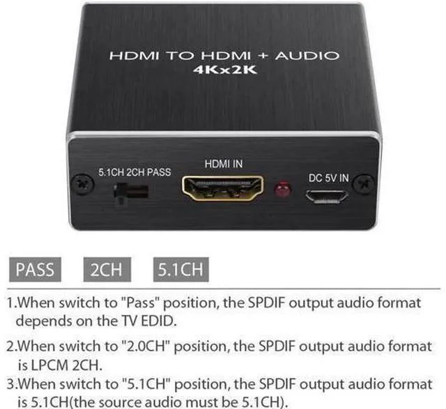 Alt view image 3 of 7 - HDMI Audio Extractor Converter HDMI to Optical Toslink SPDIF with 1M HDMI 1.4 Cable and 3.5mm Stereo Audio Splitter Adapter Support 4K x 2K 3D