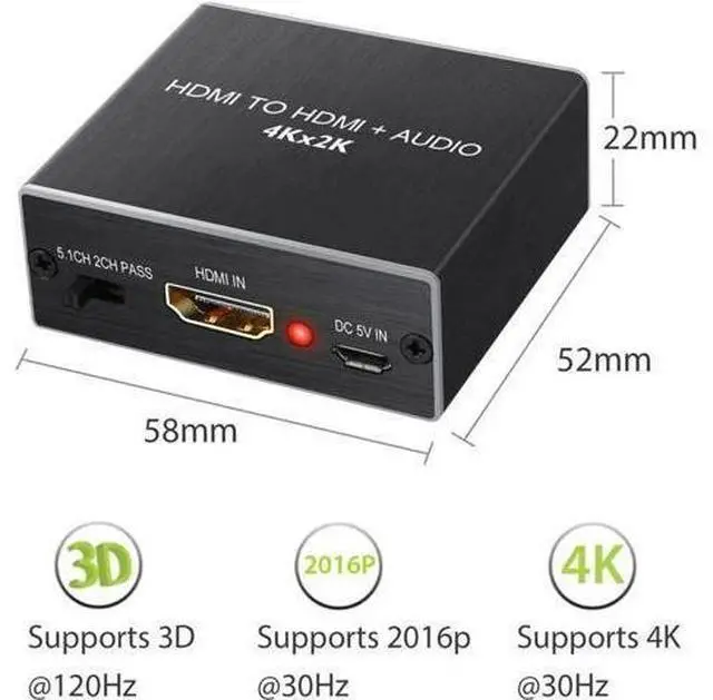 Alt view image 5 of 7 - HDMI Audio Extractor Converter HDMI to Optical Toslink SPDIF with 1M HDMI 1.4 Cable and 3.5mm Stereo Audio Splitter Adapter Support 4K x 2K 3D