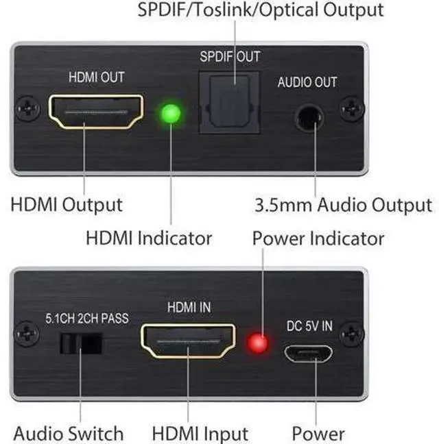 Alt view image 6 of 7 - HDMI Audio Extractor Converter HDMI to Optical Toslink SPDIF with 1M HDMI 1.4 Cable and 3.5mm Stereo Audio Splitter Adapter Support 4K x 2K 3D