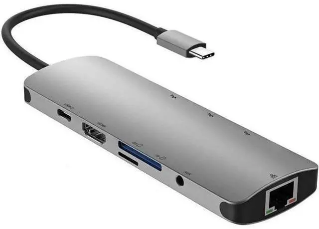 Alt view image 4 of 7 - USB C Hub 9 in 1 Multi-Port USB C Docking Station Laptop Adapter with Charging Power, Audio, 4K HDMI, VGA,Gigabit Ethernet,Micro/SD Card Reader for Chromebook, MacBook Pro 2019, 2018