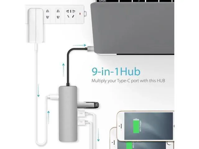 Alt view image 6 of 7 - USB C Hub 9 in 1 Multi-Port USB C Docking Station Laptop Adapter with Charging Power, Audio, 4K HDMI, VGA,Gigabit Ethernet,Micro/SD Card Reader for Chromebook, MacBook Pro 2019, 2018