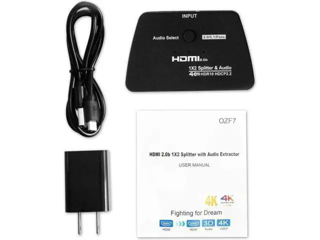 Alt view image 6 of 7 - HDMI Splitter 1 in 2 Out, HDMI Splitter 1x2 Power 4K HDMI Splitter with 3.5mm & SPDIF audio out, 4K@60Hz Dual Monitors Duplicate/Mirror for PS4 Fire Stick HDTV
