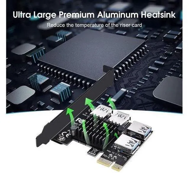 Alt view image 2 of 7 - PCIE 1 to 4 Ports PCI Express 16X Slots Riser Card USB 3.0 PCI-E Adapter Board Multiplier Port GPU Extender Miner Riser Card for BTC Bitcoin Miner Mining