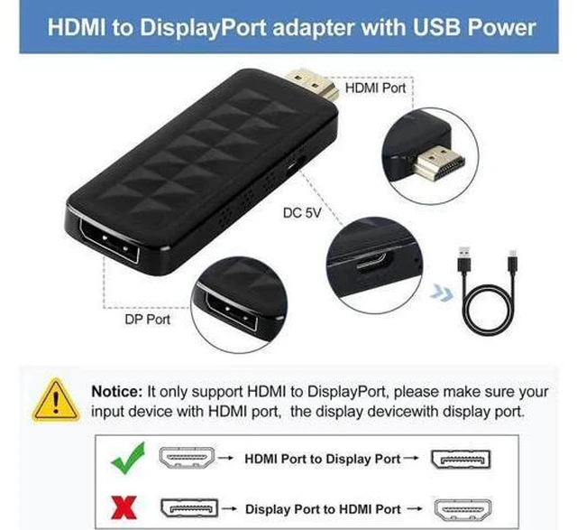 Alt view image 4 of 7 - HDMI to DisplayPort (DP) Adapter 4K@60Hz Gold Plated HDMI v2.0 to DP 1.4V Adapter (Male to Female), Uni-Directional HDMI to Display Port Adapter (OZHD2)