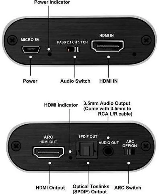 Alt view image 2 of 7 - HDMI Audio Extractor Splitter 4K@60Hz hdmi to hdmi SPDIF 3.5mm Audio Adapter Converter Output Support 5.1 ARC, 18Gbps, HDCP 2.2, 1080P@120Hz, 1080P@144Hz 3D Compatable for PS4 Fire Stick