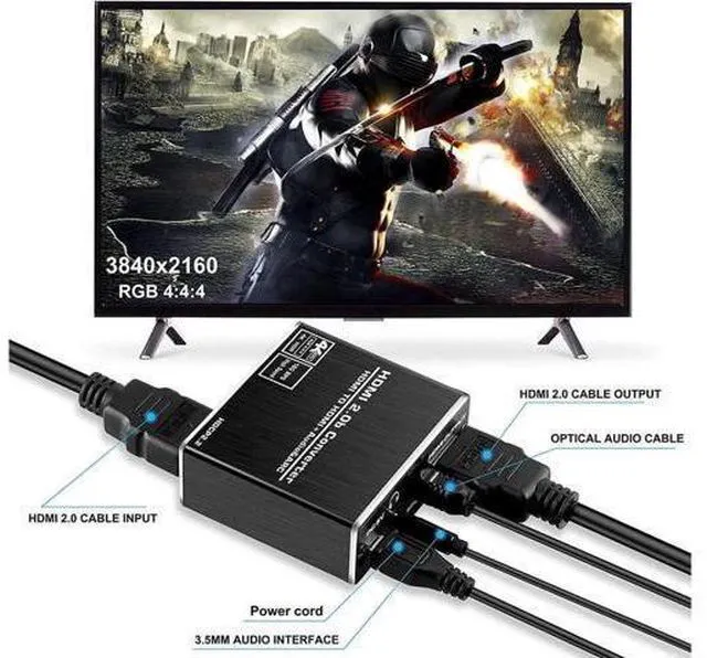 Alt view image 3 of 7 - Aluminum Shell HDMI Audio Extractor Splitter 4K@60Hz hdmi to hdmi SPDIF 3.5mm Audio Adapter Converter Output Support 18Gbps, HDCP 2.2 1080P@120Hz 1080P@144Hz 3D Compatable for PS4 Fire