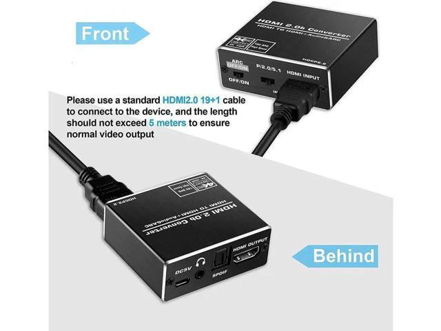 Alt view image 6 of 7 - Aluminum Shell 4K 60Hz HDMI 2.0 Audio Extractor Splitter for PS5 Xbox Series X 4K HDMI Audio converter HDMI + optical toslink SPDIF+3.5mm audio output,OZV8-1