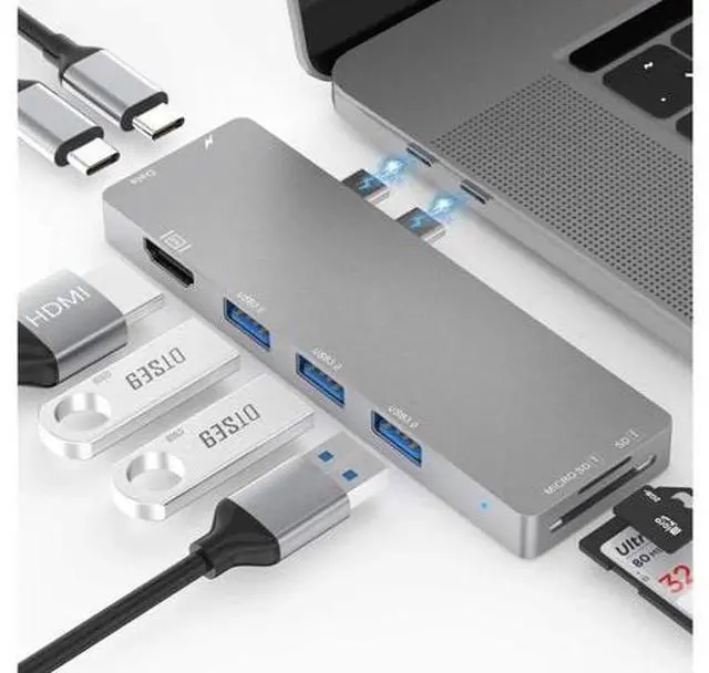 Main image of 8-in-2 Dual USB C Hub Adapter for MacBook Air 2019/2018,MacBook Pro 2019/2018/2017/2016 with 4K HDMI,Thunderbolt 3 Port,100W PD,SD/TF Card Reader,3 USB 3.0 Ports