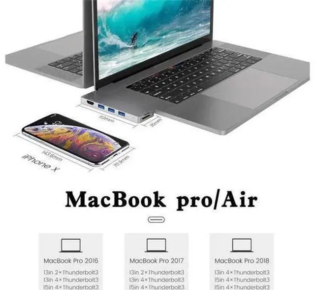 Alt view image 4 of 7 - 8-in-2 Dual USB C Hub Adapter for MacBook Air 2019/2018,MacBook Pro 2019/2018/2017/2016 with 4K HDMI,Thunderbolt 3 Port,100W PD,SD/TF Card Reader,3 USB 3.0 Ports