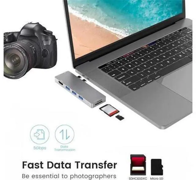 Alt view image 5 of 7 - 8-in-2 Dual USB C Hub Adapter for MacBook Air 2019/2018,MacBook Pro 2019/2018/2017/2016 with 4K HDMI,Thunderbolt 3 Port,100W PD,SD/TF Card Reader,3 USB 3.0 Ports