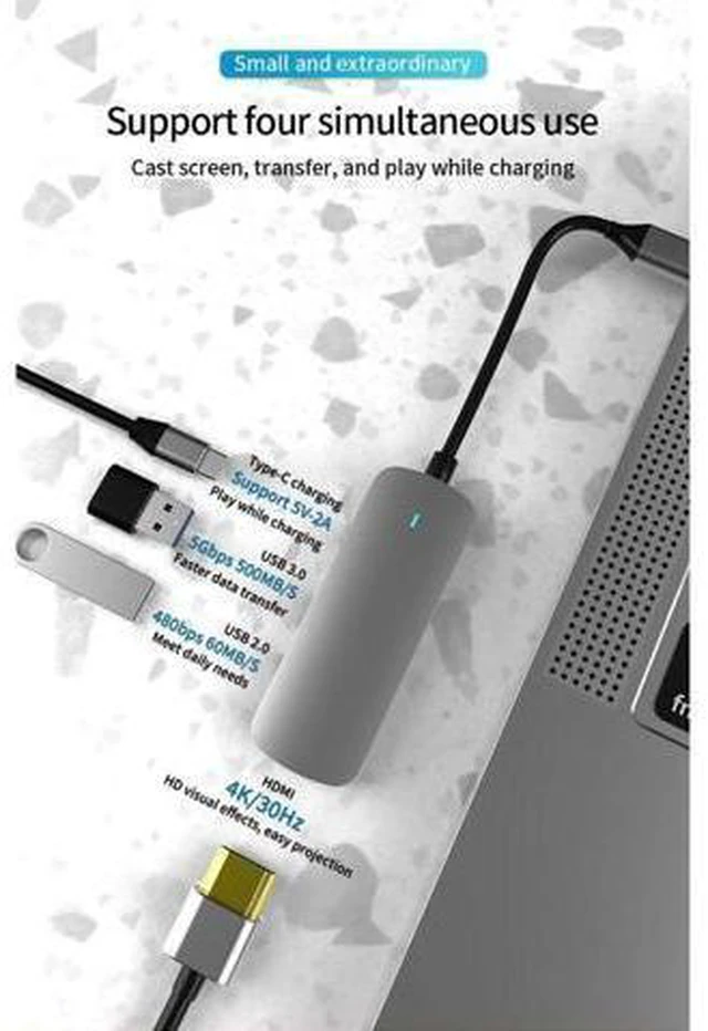 Alt view image 4 of 7 - USB C Hub Multiport Adapter - 4 in 1 Portable Dongle with 4K HDMI, USB3.0 Ports, USB2.0 Ports, PD Charger Compatible for MacBook Pro, XPS More Type C Devices.