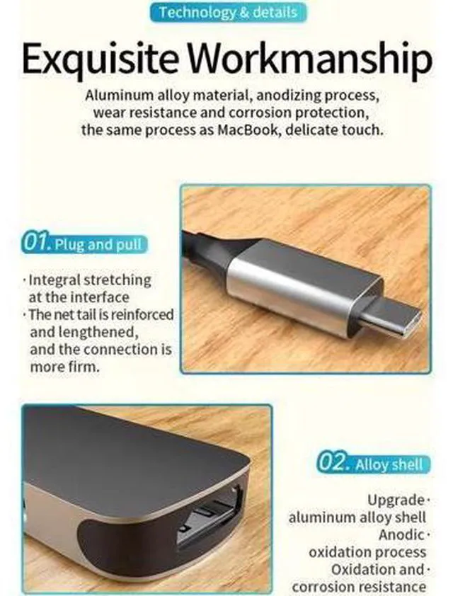 Alt view image 3 of 7 - USB C Hub Multiport Adapter - 4 in 1 Portable Dongle with 4K HDMI, USB3.0 Ports, USB2.0 Ports, PD Charger Compatible for MacBook Pro, XPS More Type C Devices.