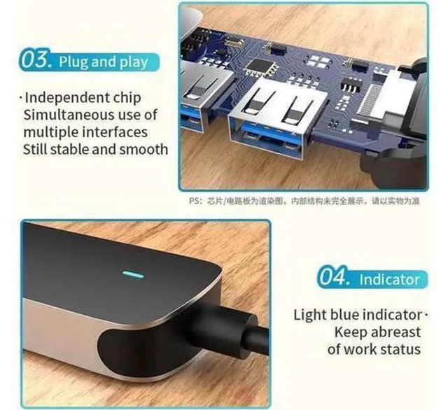 Alt view image 6 of 7 - USB C Hub Multiport Adapter - 4 in 1 Portable Dongle with 4K HDMI, USB3.0 Ports, USB2.0 Ports, PD Charger Compatible for MacBook Pro, XPS More Type C Devices.