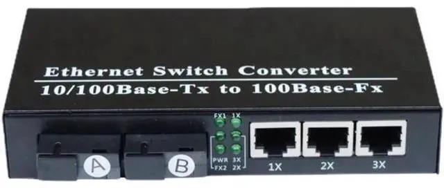 Main image of 100M Fiber Optic Transceiver 2 Fiber Port 3 RJ45 Ethernet Ports Single-Mode Optical Fiber Media Converter Fiber Switc