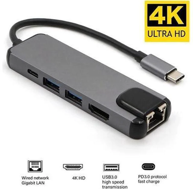 Main image of USB C Hub, 8 In 1 USB C to HDMI Adapter with 1000M Ethernet, Power Delivery Type C Charging Port, SD&TF Reader, 3 USB 3.0 Ports Adapter Compatible for MacBook Pro, Chromebook, XPS