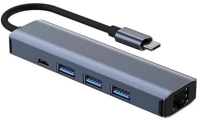 Main image of Type C Hub Multiport Adapter 6-in-1 USB Dongle for MacBook Pro Air, Gigabit Ethernet with 4K HDMI, 3*USB3.0,, 100W PD, Gigabit Ethernet Compatible for Windows/Mac/iPad