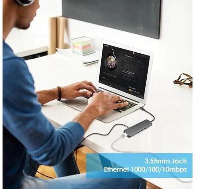 Alt view image 5 of 7 - Updated USB C Hub 9 in 1 Type C Adapter Dock with Giga Ethernet, 4K USBC to HDMI, 3 USB3.0, 60W USB-C PD Port, SD TF Card Reader, Audio/Mic, for MacBook Pro and Other Type C Laptops