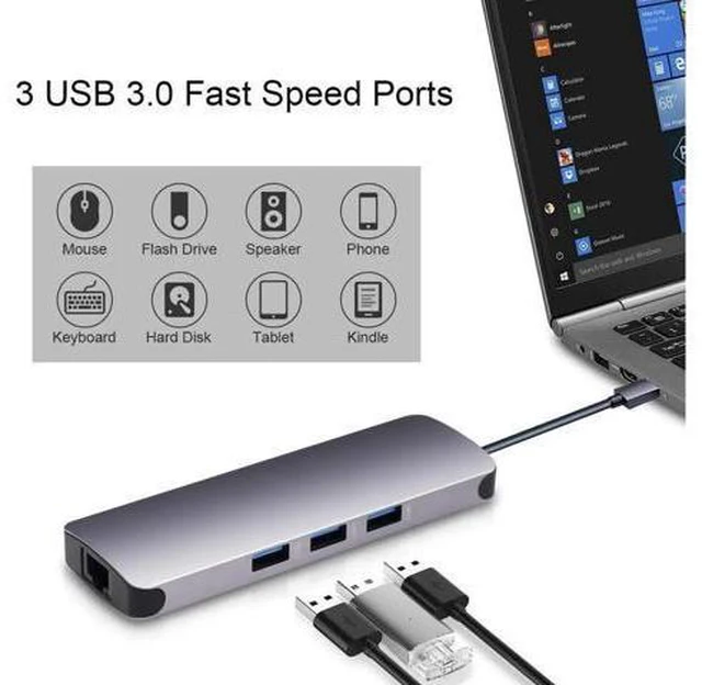Alt view image 6 of 7 - Updated USB C Hub 9 in 1 Type C Adapter Dock with Giga Ethernet, 4K USBC to HDMI, 3 USB3.0, 60W USB-C PD Port, SD TF Card Reader, Audio/Mic, for MacBook Pro and Other Type C Laptops