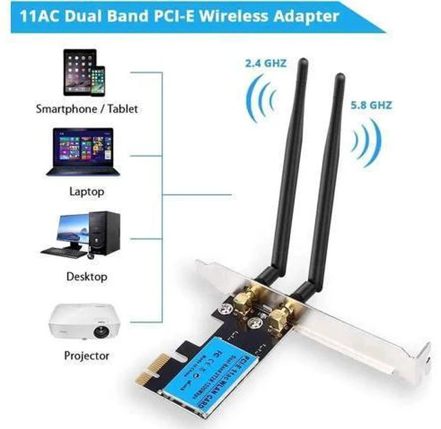 Alt view image 4 of 7 - Wireless Adapter PCI-E Network Card Dual-Band 2.4G/5.8G Desktop Computer Built-in Wifi Adapter AC1200M,PCI-E Wifi Card with 1200Mbps Transmission Rate Network Card for Windows 10/Windows 8/Windows 7