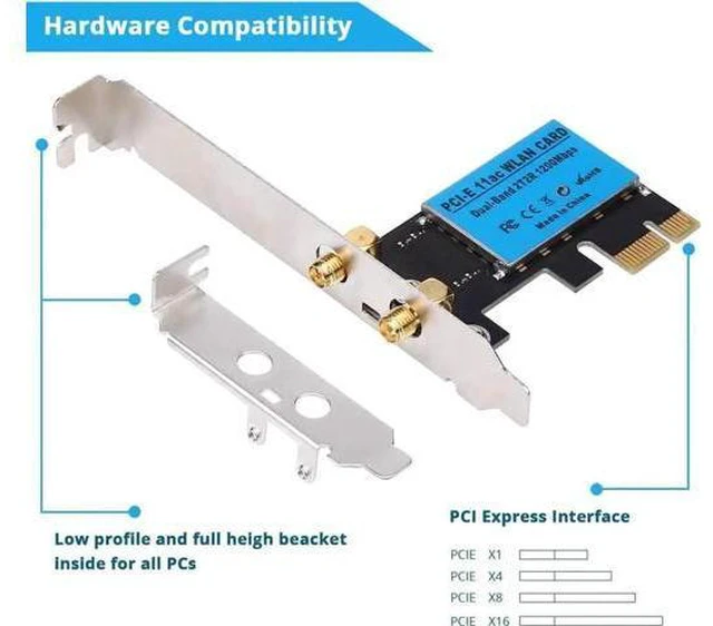 Alt view image 7 of 7 - Wireless Adapter PCI-E Network Card Dual-Band 2.4G/5.8G Desktop Computer Built-in Wifi Adapter AC1200M,PCI-E Wifi Card with 1200Mbps Transmission Rate Network Card for Windows 10/Windows 8/Windows 7