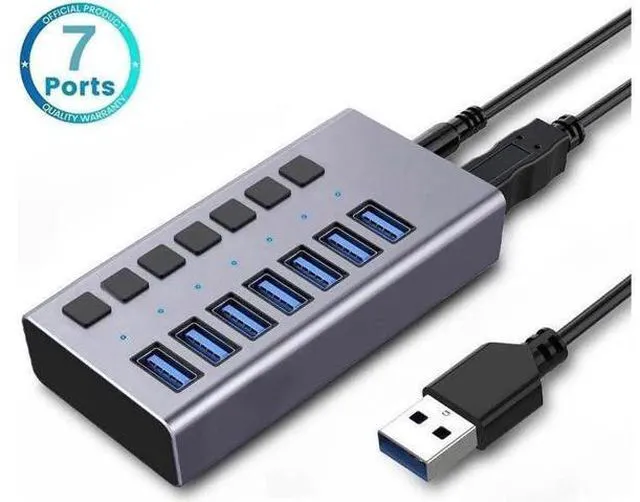 Main image of Powered USB Hub,7 Ports USB 3.0 Data Hub, Individual On/Off Switches, 12V3A 36W Power Adapter, USB Hub 3.0 Splitter Extension for Laptop, PC, Computer, Mobile HDD (HS082-7U)