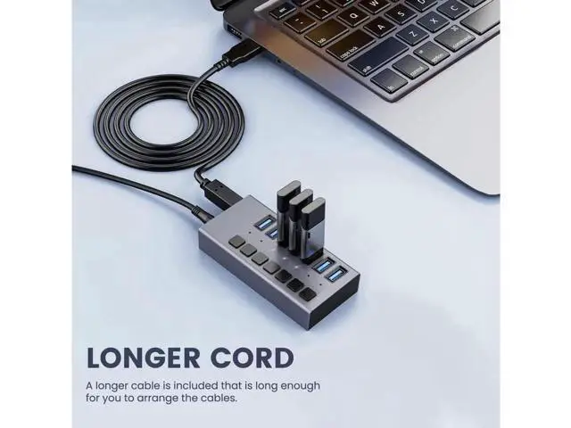 Alt view image 3 of 7 - Powered USB Hub,7 Ports USB 3.0 Data Hub, Individual On/Off Switches, 12V3A 36W Power Adapter, USB Hub 3.0 Splitter Extension for Laptop, PC, Computer, Mobile HDD (HS082-7U)