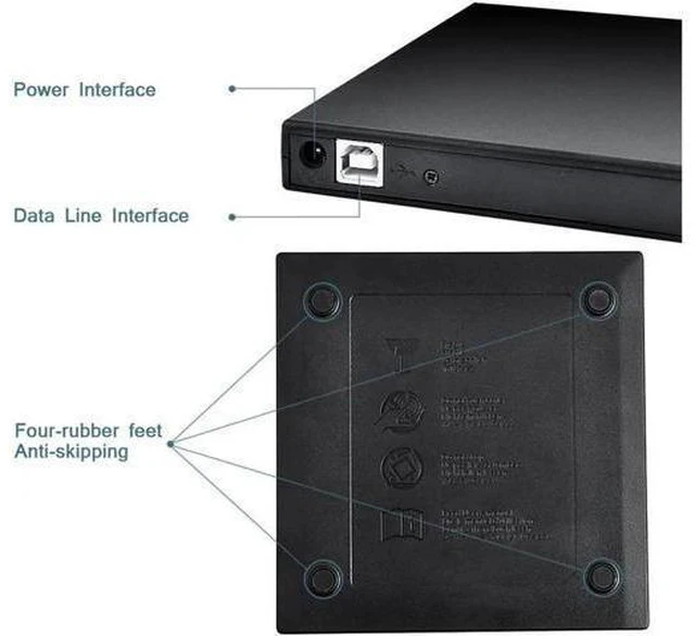Alt view image 3 of 7 - External CD Drive USB 2.0 Portable CD DVD +/-R Drive CD Rewriter Burner Writer Compatible with Laptop Desktop PC Windows (KBDVD001, Black)