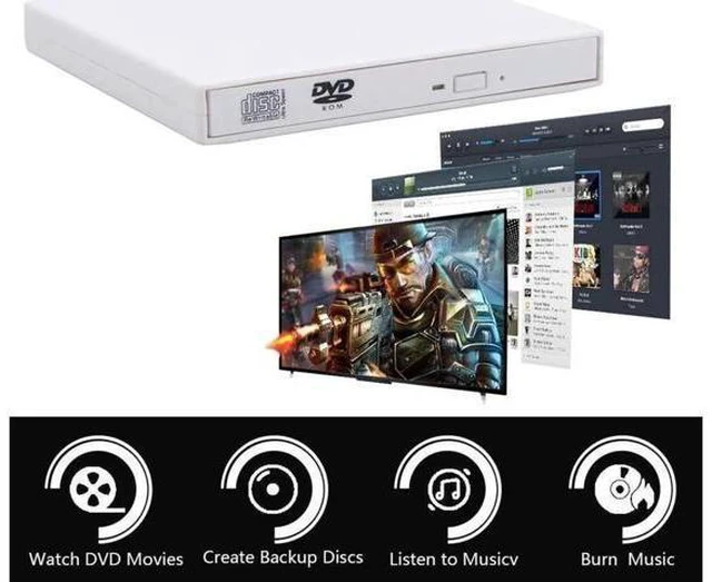 Main image of External CD Drive USB 2.0 Portable CD DVD +/-R Drive CD Rewriter Burner Writer Compatible with Laptop Desktop PC Windows (KBDVD001, White)